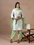 Women Poly Cotton Green Embroidered Yarn Dyed Kurta Comfort Pant Dupatta