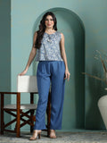 Women Liva Blue Printed Top With Comfort Pant