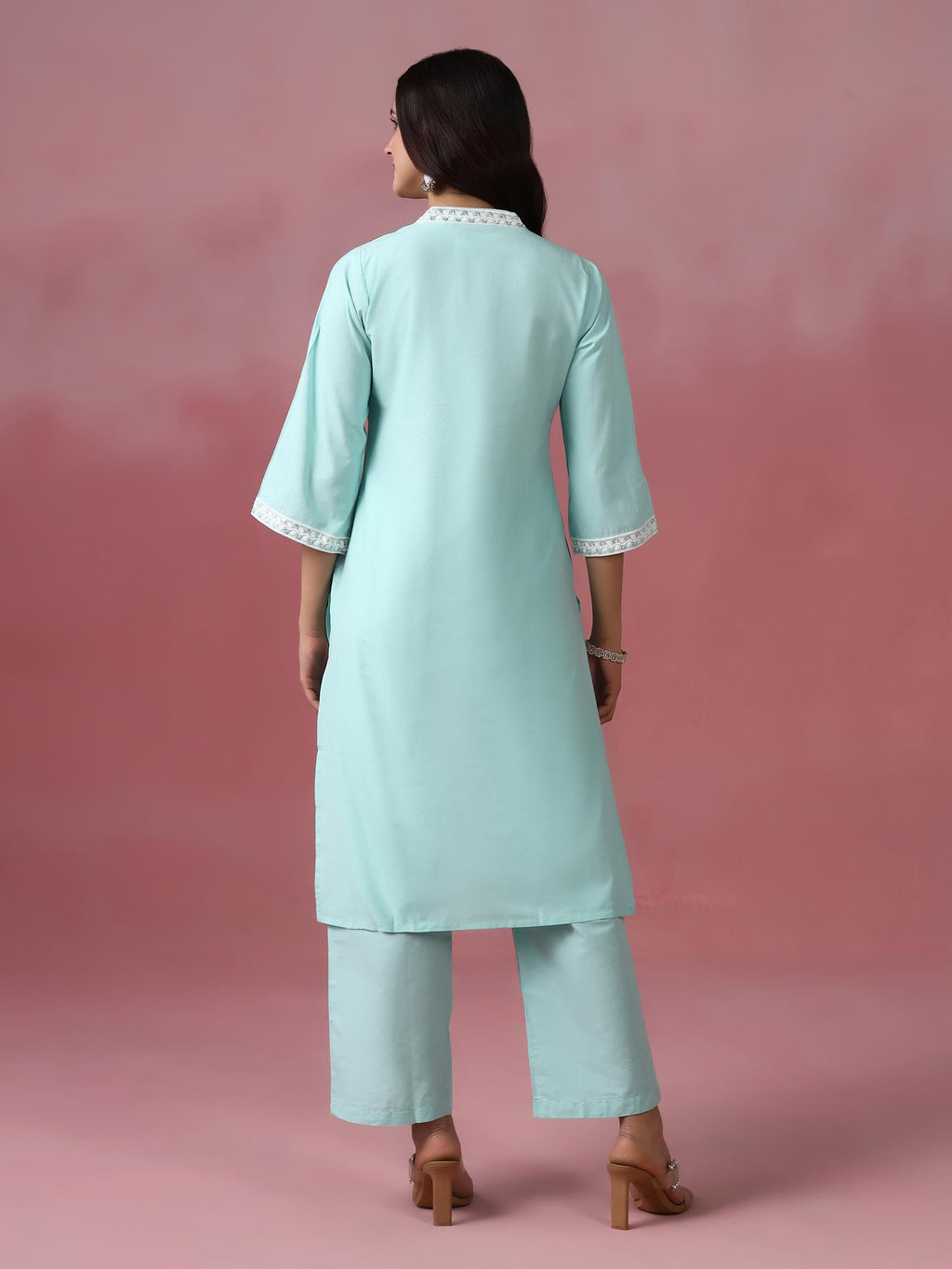 Women Poly Cotton Green Embroidered Kurta With Comfort Pant
