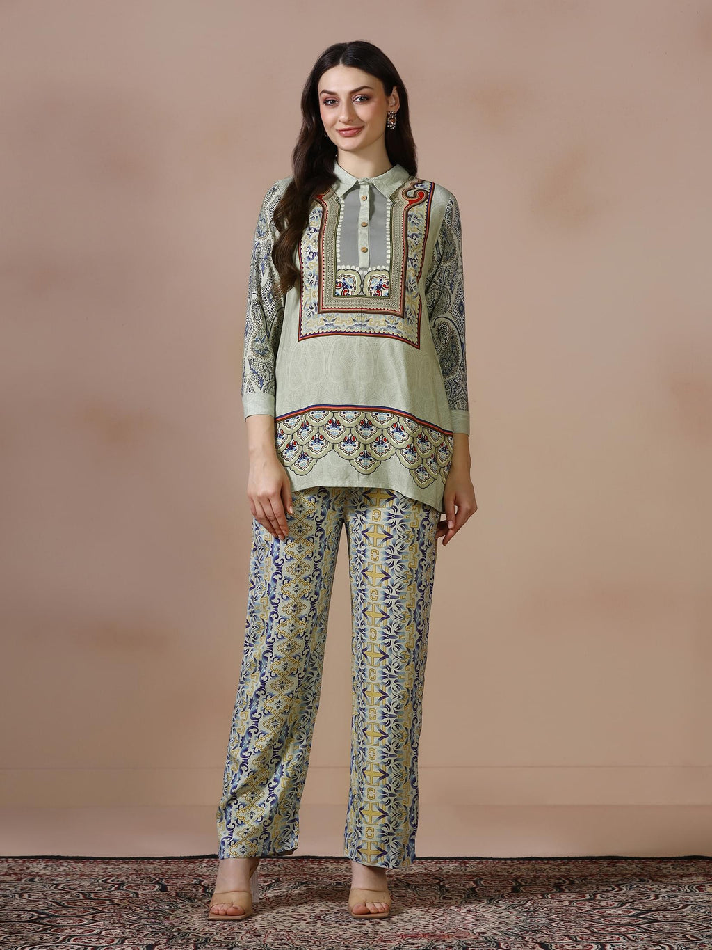 Women Liva Green Printed Co Ord Set